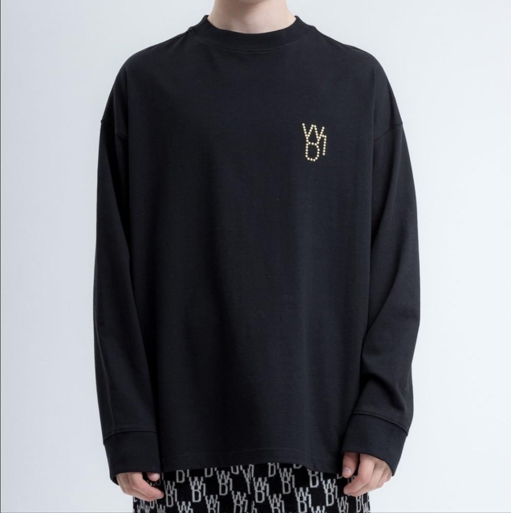 WE11DONE Pearl Logo Long Sleeve Shirt Black Men's Sz S Oversize